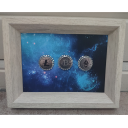 Crypto Bottle Caps in Wooden Display